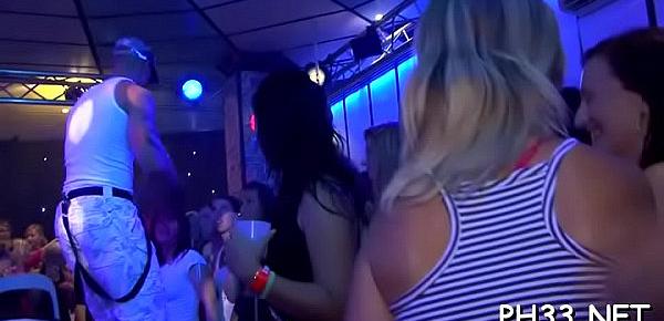  Bitches found miniature dick to engulf in club and playing with like a toy